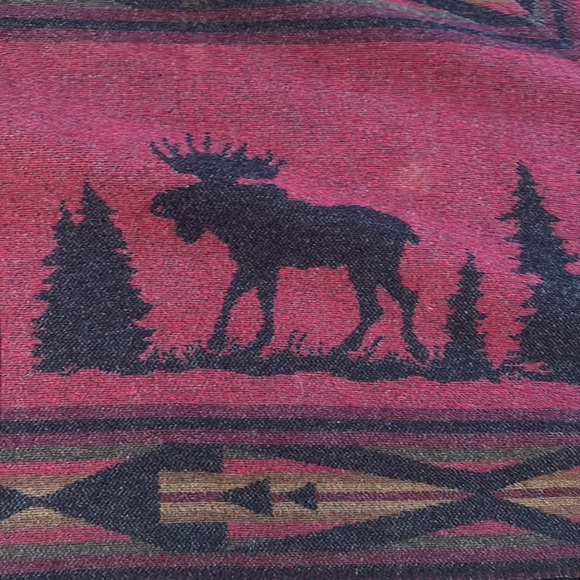 Wooded River Red Blanket with Moose and Mountain Design - Picture 3 of 5